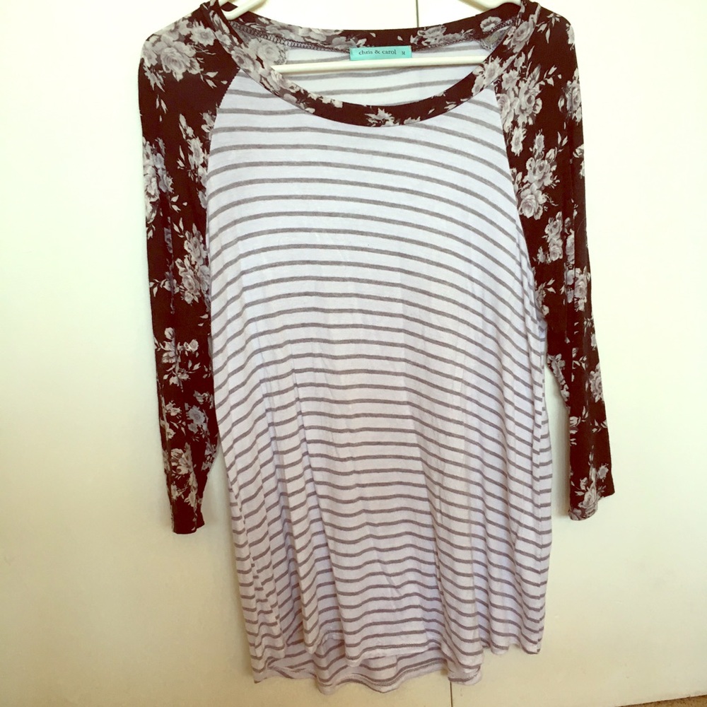 Chris & Carol Floral and Striped Baseball Tee